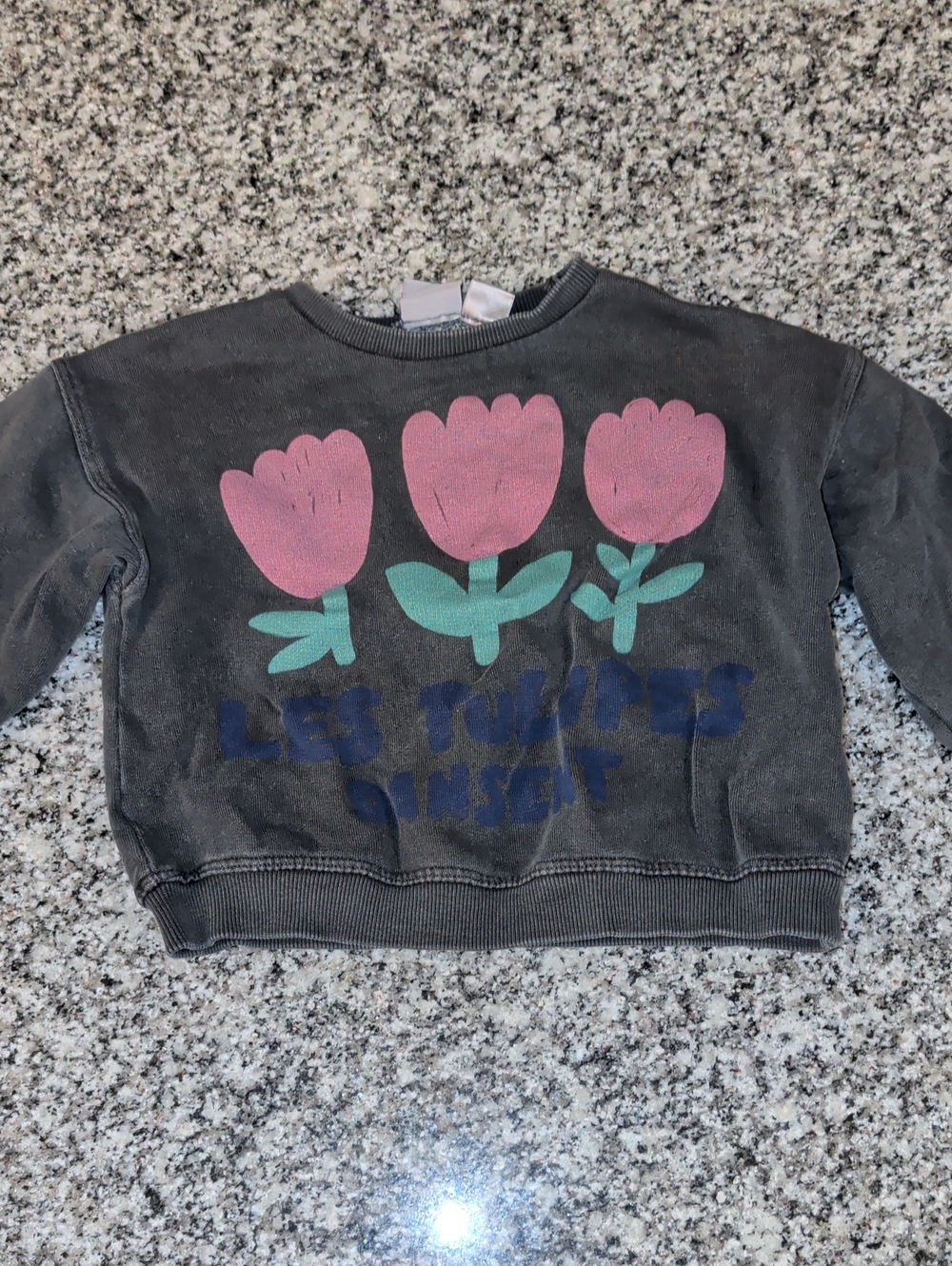Zara Black Sweatshirt with Pink Tulip Graphic